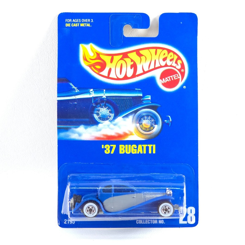 VTG 1991 Hot Wheels '37 BUGATTI  Blue Card Collector Number 28 MOC WW 5SP